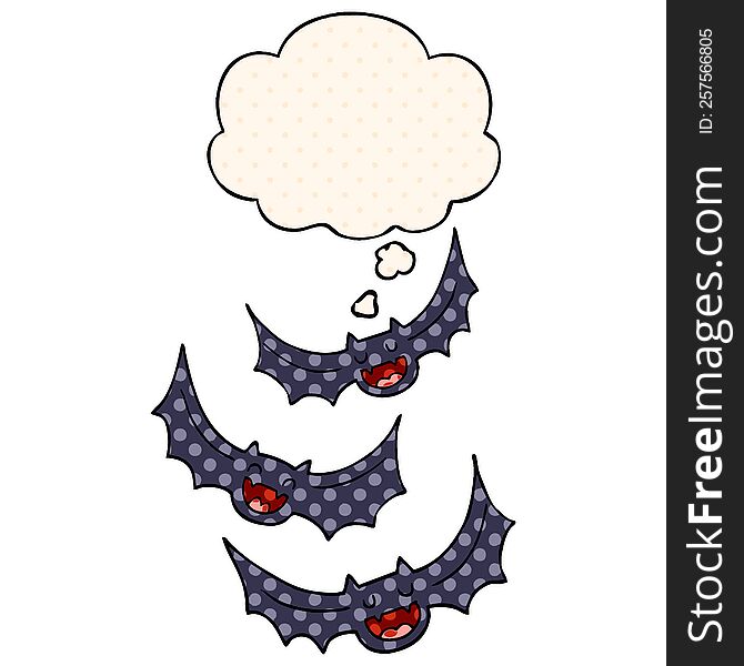Cartoon Vampire Bats And Thought Bubble In Comic Book Style