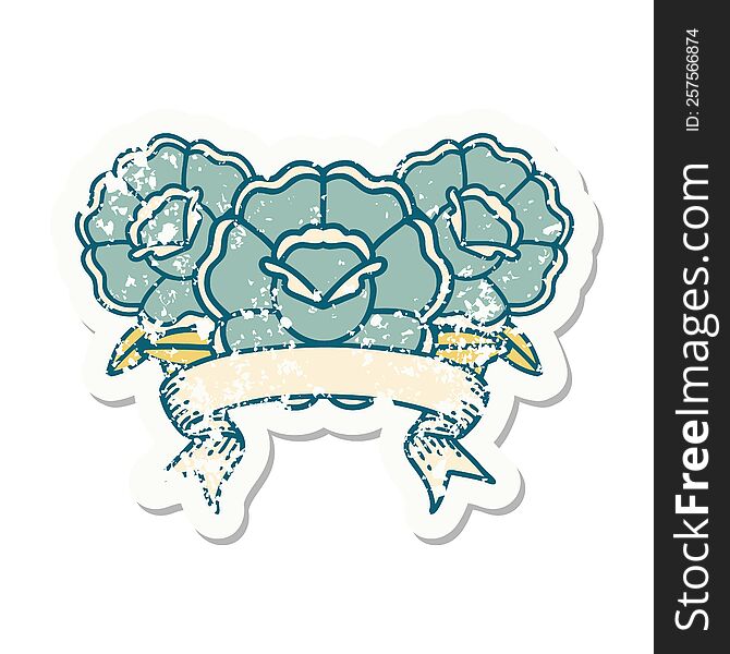 Grunge Sticker With Banner Of A Bouquet Of Flowers