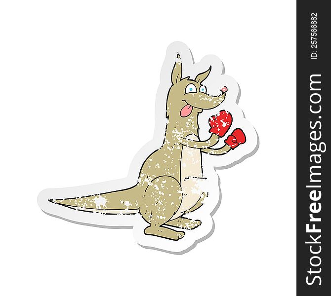 Retro Distressed Sticker Of A Cartoon Boxing Kangaroo