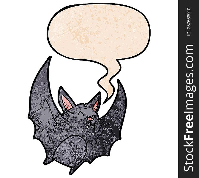 cartoon vampire halloween bat with speech bubble in retro texture style