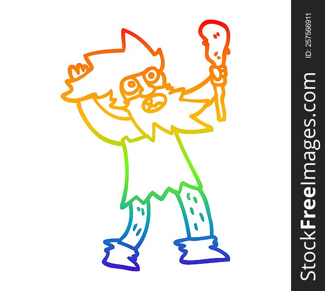 rainbow gradient line drawing of a cartoon crazy caveman