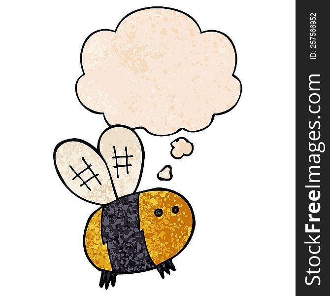 Cartoon Bee And Thought Bubble In Grunge Texture Pattern Style