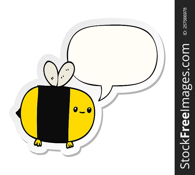cute cartoon bee with speech bubble sticker. cute cartoon bee with speech bubble sticker
