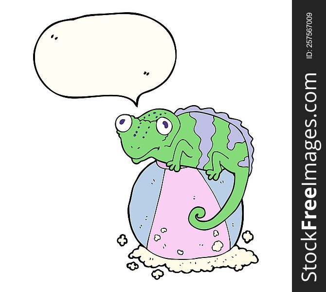 freehand drawn speech bubble cartoon chameleon on ball