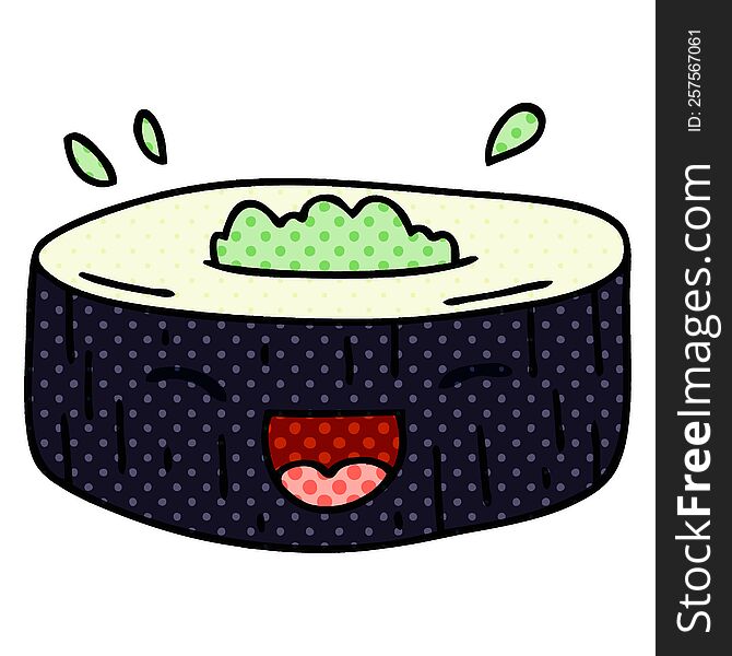 comic book style quirky cartoon happy sushi. comic book style quirky cartoon happy sushi