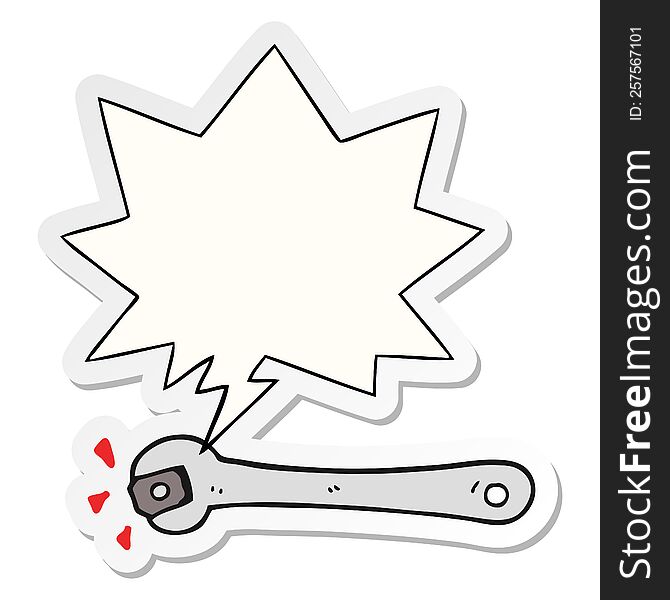 cartoon spanner turning nut and speech bubble sticker