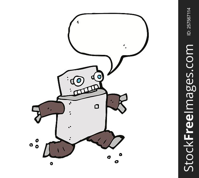 Cartoon Running Robot With Speech Bubble