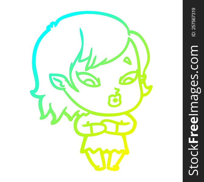 Cold Gradient Line Drawing Cute Cartoon Vampire Girl