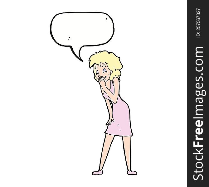 Cartoon Woman Laughing With Speech Bubble