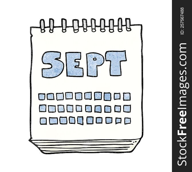 freehand textured cartoon calendar showing month of September