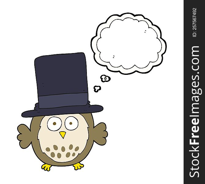 Thought Bubble Cartoon Owl Wearing Top Hat