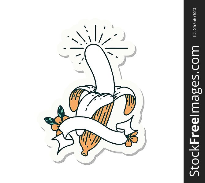 sticker of a tattoo style peeled banana