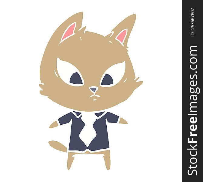 confused flat color style cartoon business cat