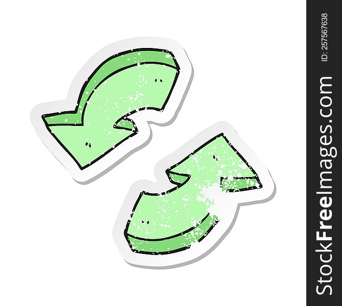 retro distressed sticker of a cartoon recycling arrows