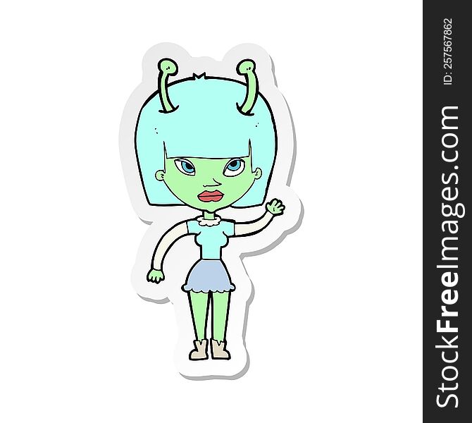 Sticker Of A Cartoon Alien Woman