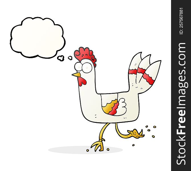 freehand drawn thought bubble cartoon chicken running