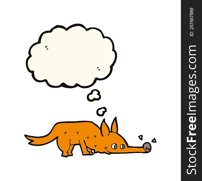 cartoon fox sniffing floor with thought bubble