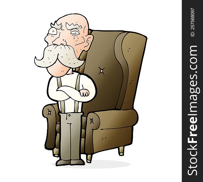 cartoon old man and chair