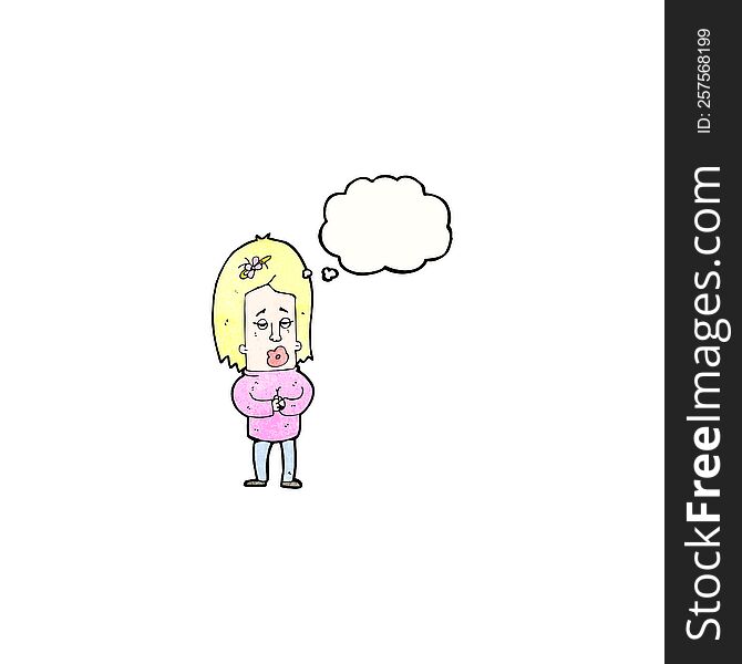 Funny Cartoon Woman With Thought Bubble