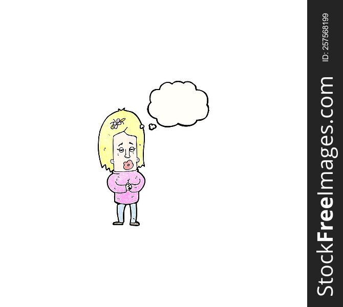 funny cartoon woman with thought bubble