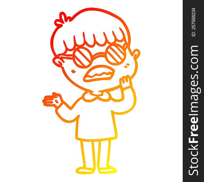 warm gradient line drawing cartoon confused boy wearing spectacles