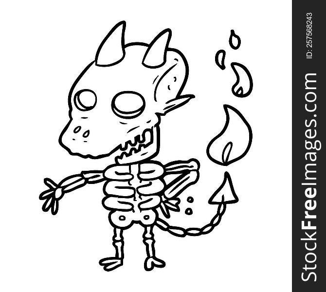 line drawing of a spooky skeleton demon. line drawing of a spooky skeleton demon