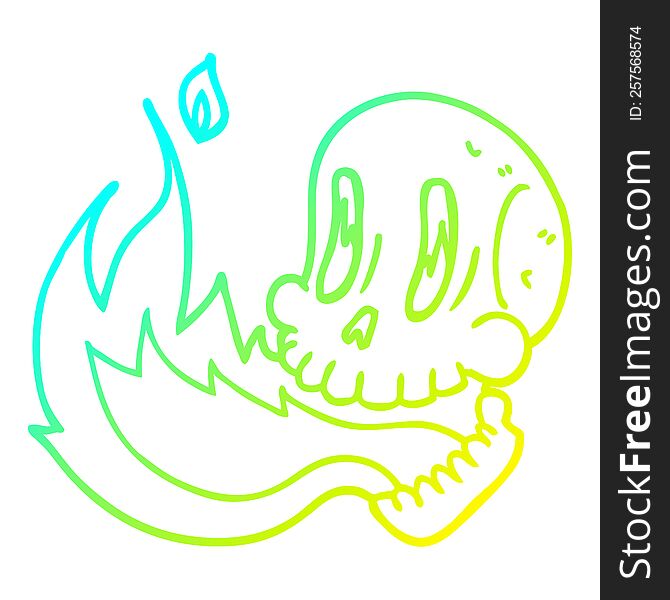 Cold Gradient Line Drawing Cartoon Flaming Skull