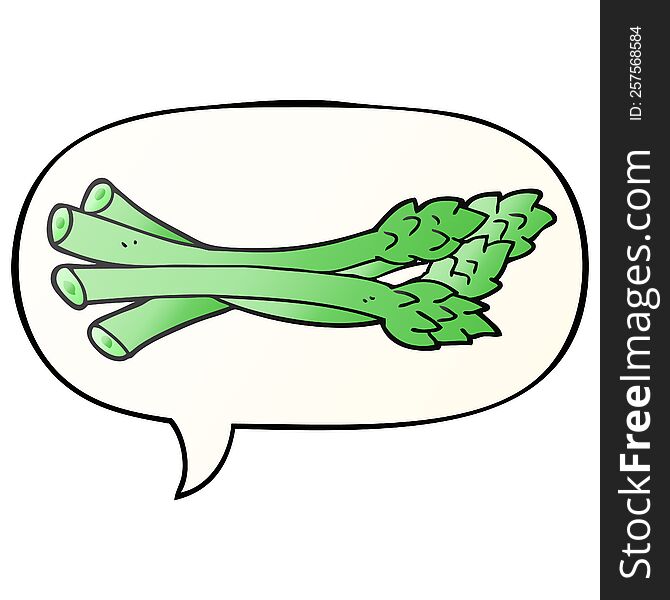 cartoon asparagus with speech bubble in smooth gradient style