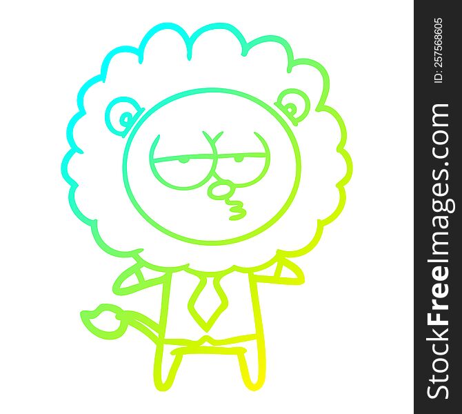 cold gradient line drawing of a cartoon bored lion office worker