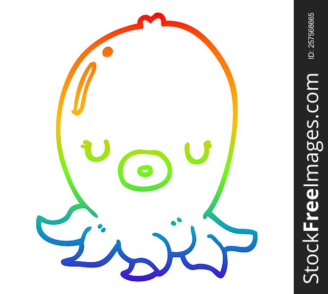 Rainbow Gradient Line Drawing Cartoon Octopus