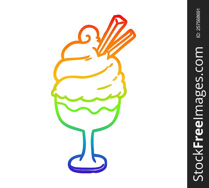 Rainbow Gradient Line Drawing Ice Cream Dessert