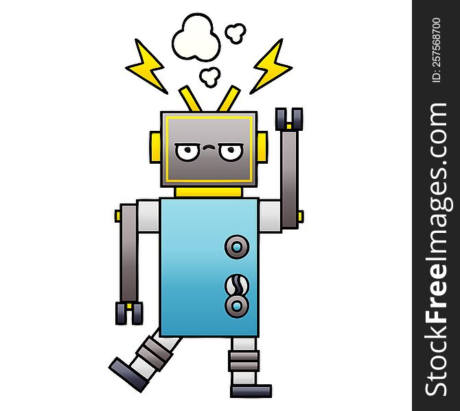 gradient shaded cartoon of a malfunctioning robot