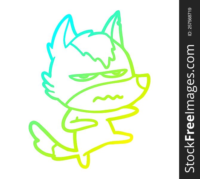 Cold Gradient Line Drawing Cartoon Annoyed Wolf