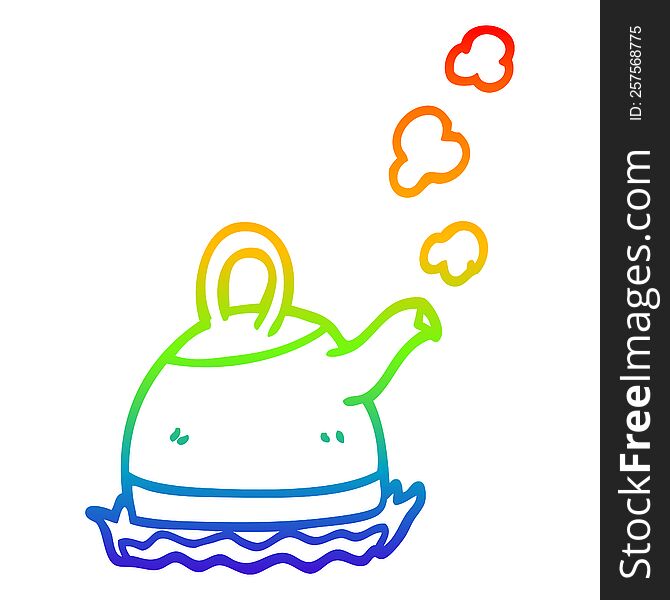 rainbow gradient line drawing of a cartoon kettle on stove