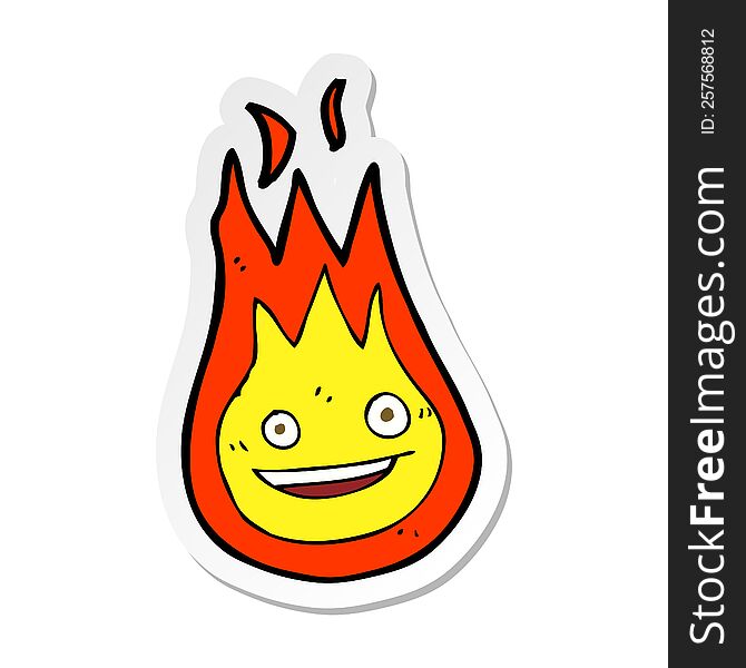 sticker of a cartoon friendly fireball