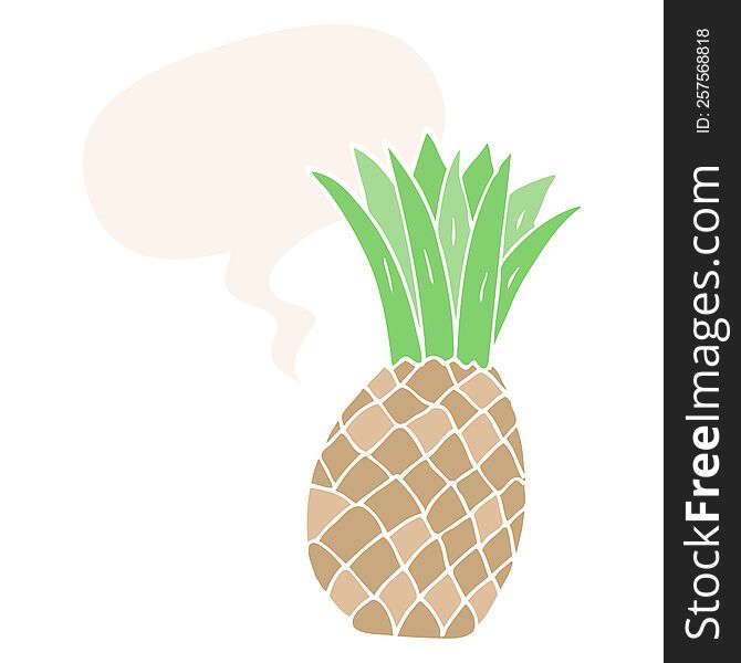 Cartoon Pineapple And Speech Bubble In Retro Style