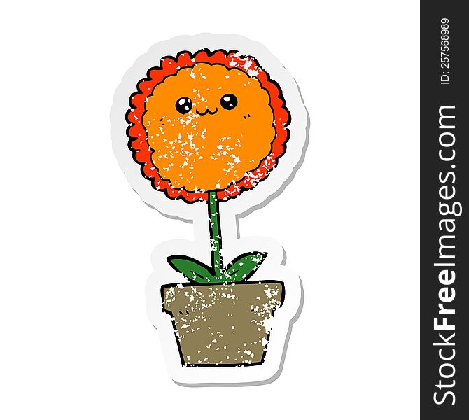 distressed sticker of a cartoon flower