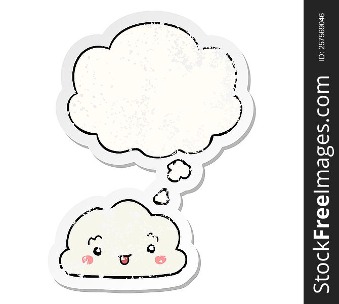 Cartoon Cloud And Thought Bubble As A Distressed Worn Sticker