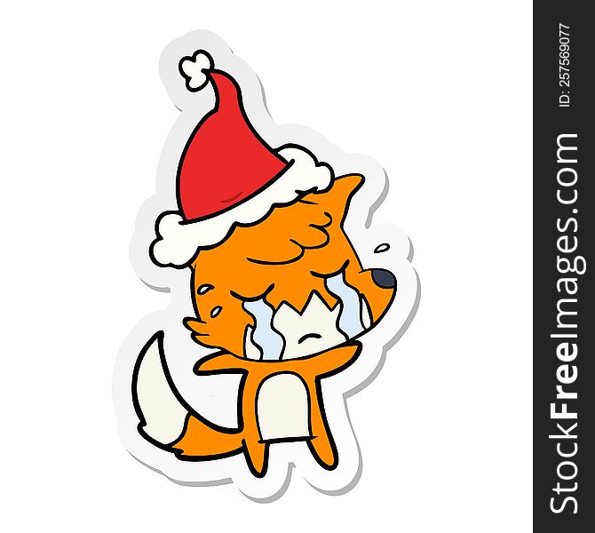 Crying Fox Sticker Cartoon Of A Wearing Santa Hat