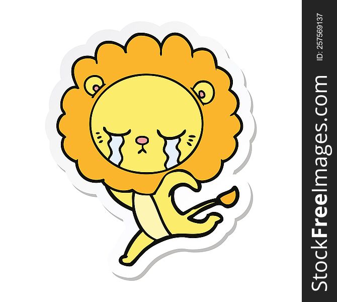 Sticker Of A Crying Cartoon Lion