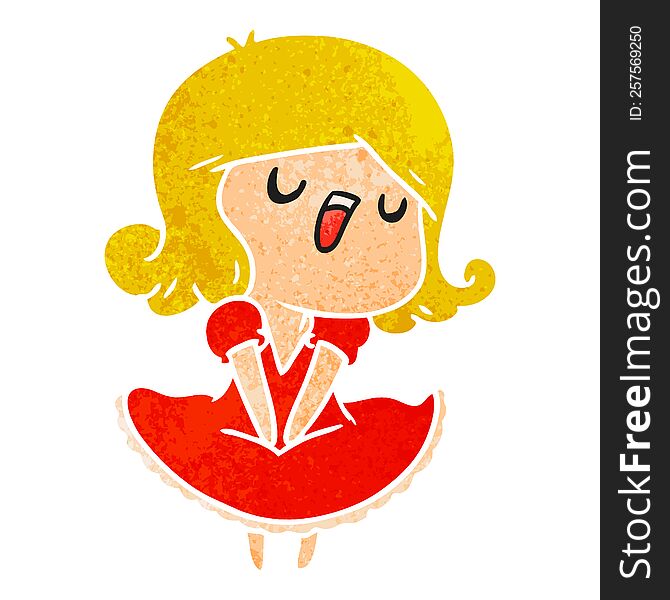 retro cartoon illustration of a cute singing kawaii girl. retro cartoon illustration of a cute singing kawaii girl