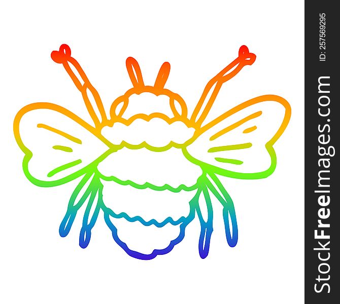 rainbow gradient line drawing of a cartoon bee