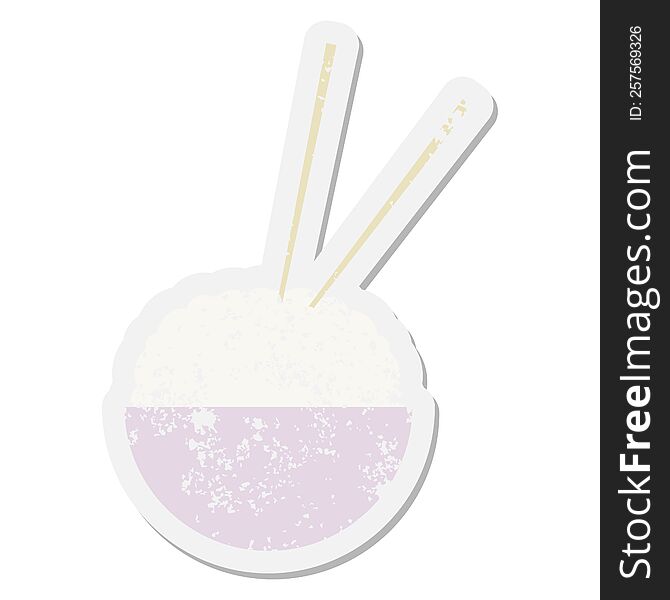 bowl of rice with chopsticks grunge sticker