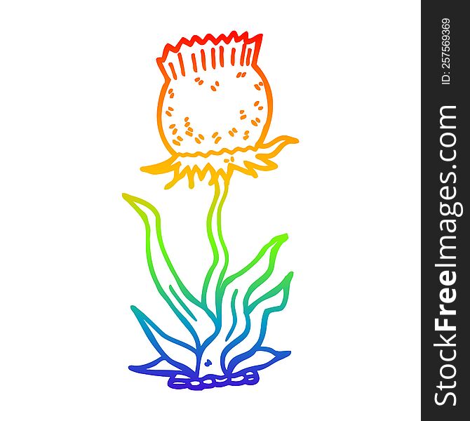 rainbow gradient line drawing of a cartoon wild flower