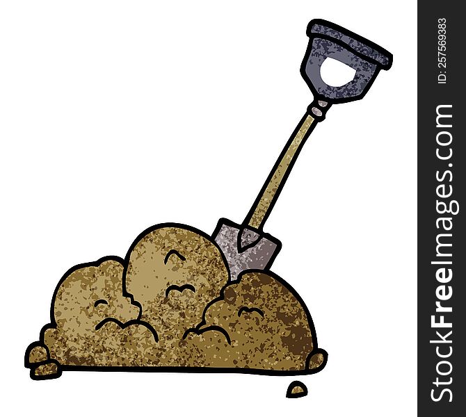 cartoon doodle shovel in dirt