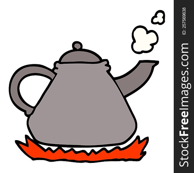 Hand Drawn Doodle Style Cartoon Kettle On Stove