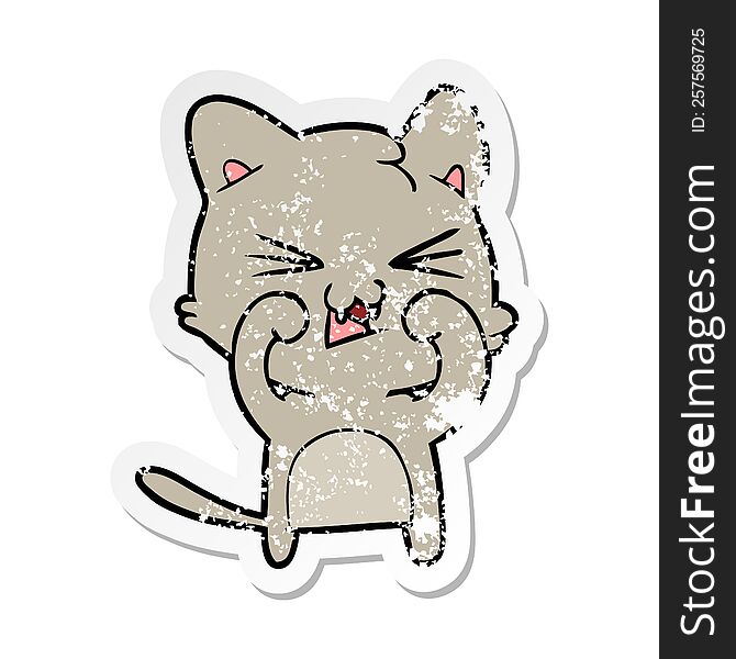 Distressed Sticker Of A Cartoon Hissing Cat