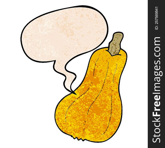 cartoon squash with speech bubble in retro texture style