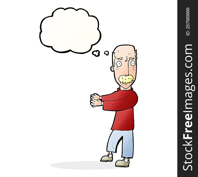 Cartoon Balding Man Explaining With Thought Bubble