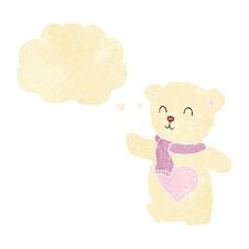 Cartoon White Teddy Bear With Love Heart With Thought Bubble Royalty Free Stock Photo